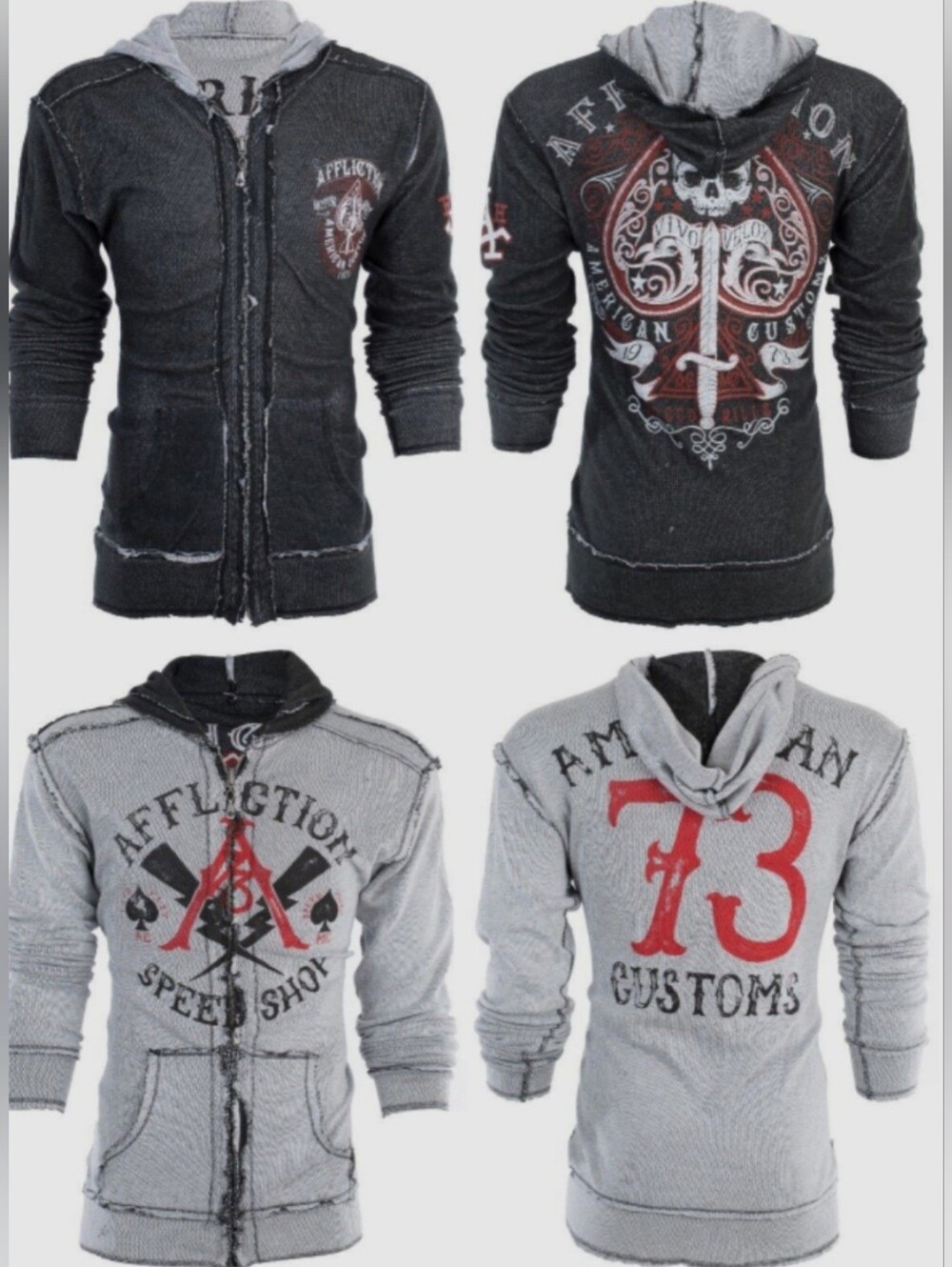 Affliction Men's Buckle American Customs Reversible Hooded Zip Up Jacket
